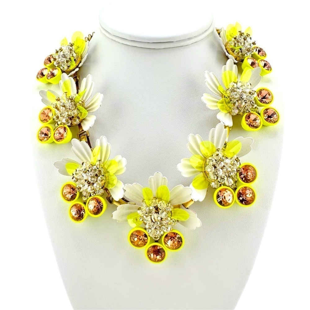 J. Crew RARE Brulee Yellow White Enamel Flower Petal Statement Necklace